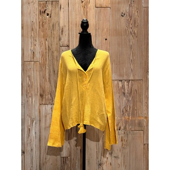 Rue Stiic Small Sahara Shirt Womens Gauze Cotton Mustard Yellow Button-Down - Picture 1 of 6